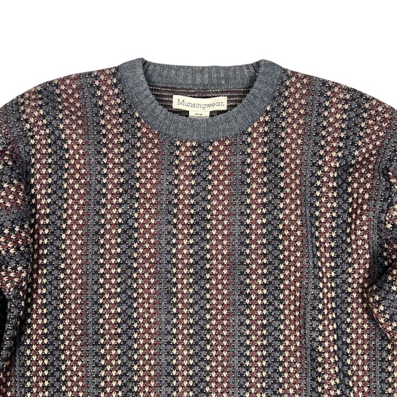 Vintage Munsingwear Sweater Dark Brown Knit Geometric Grandpa Retro Sz M - Picture 2 of 4